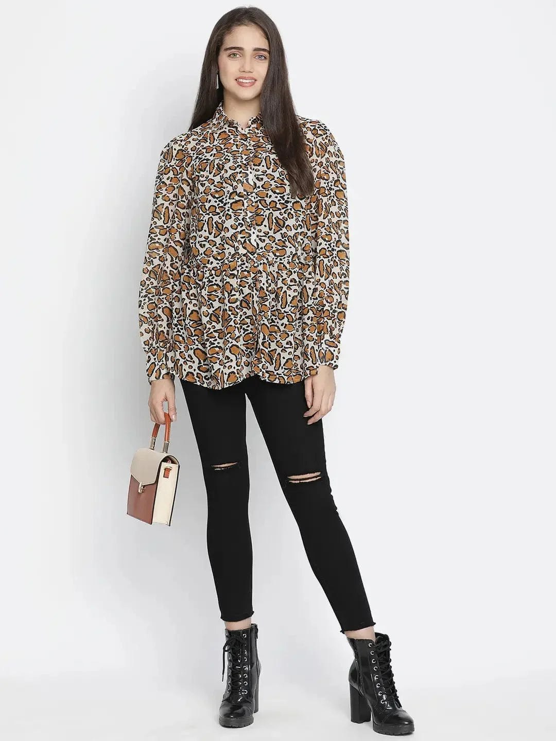 Sulit Happy Brown Animal Print Women Shirt - oxolloxo