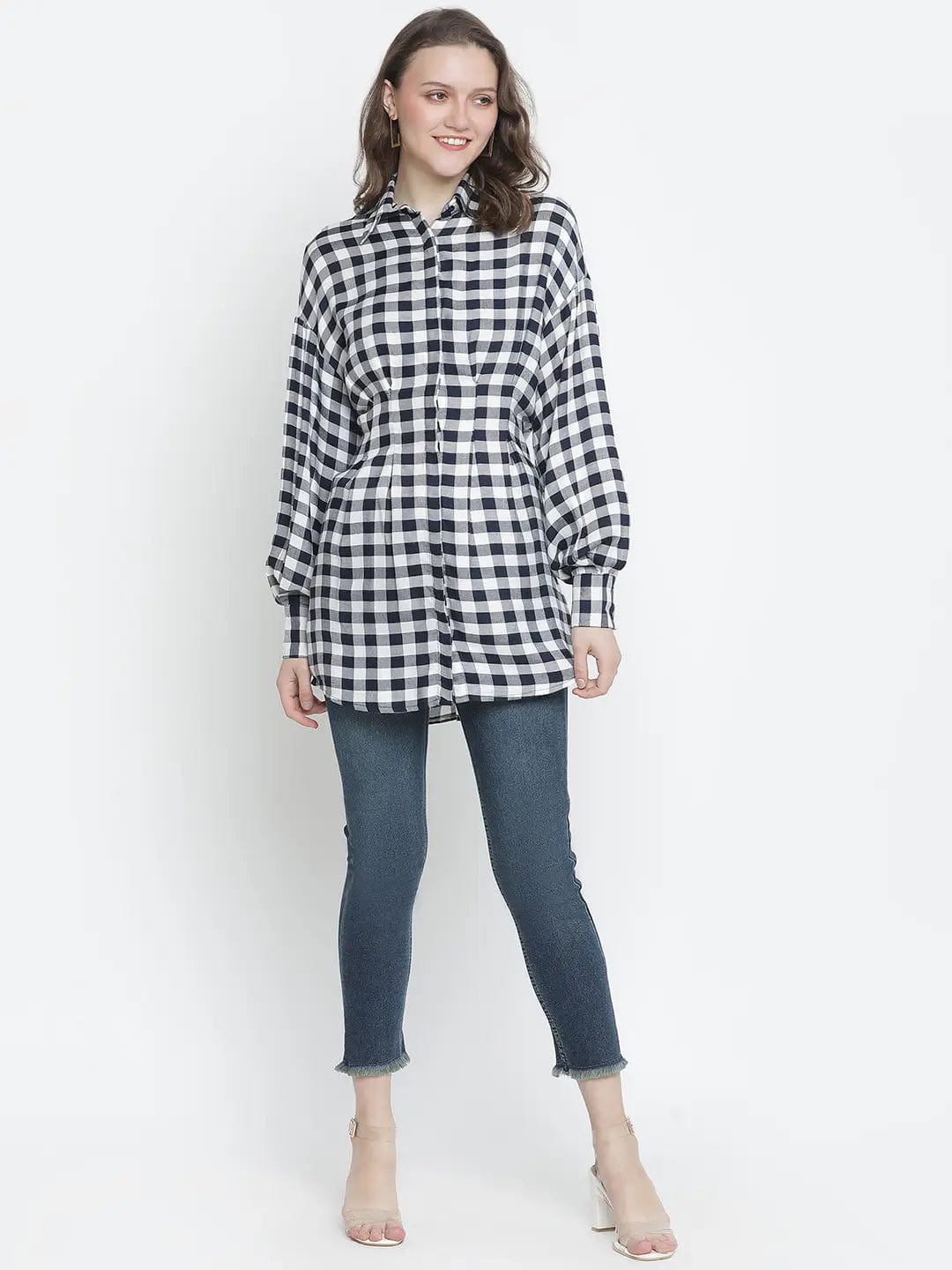 Check Mezz Button-Down Women Tunic