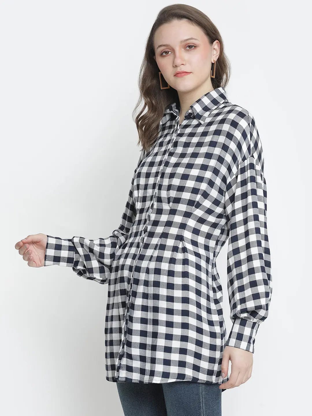 Check Mezz Button-Down Women Tunic