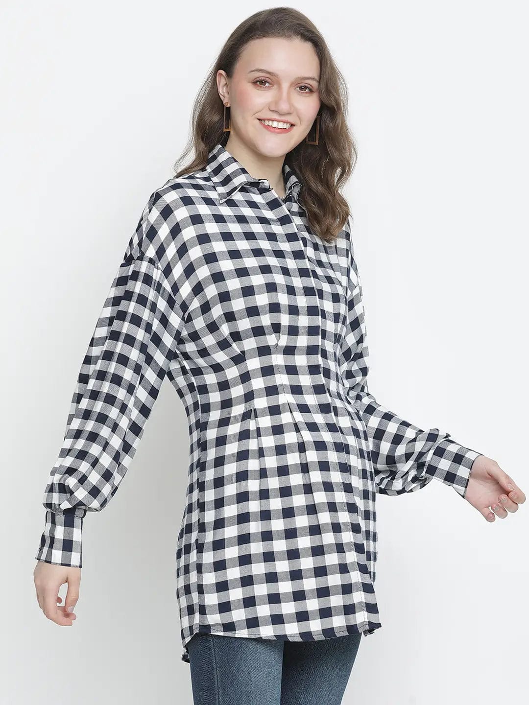 Check Mezz Button-Down Women Tunic