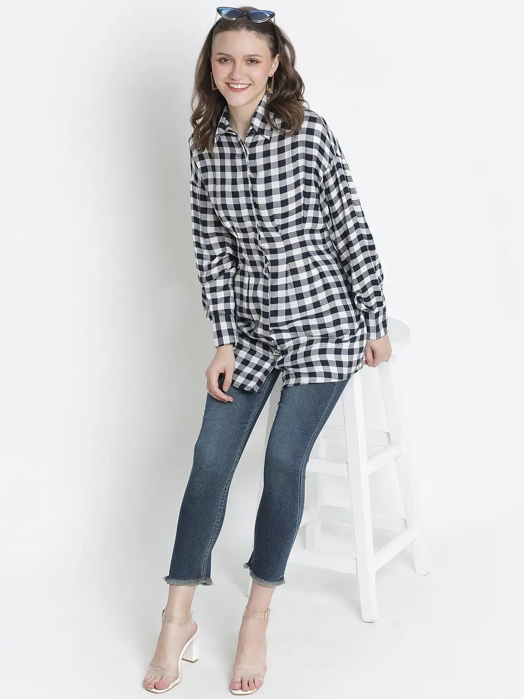 Check Mezz Button-Down Women Tunic