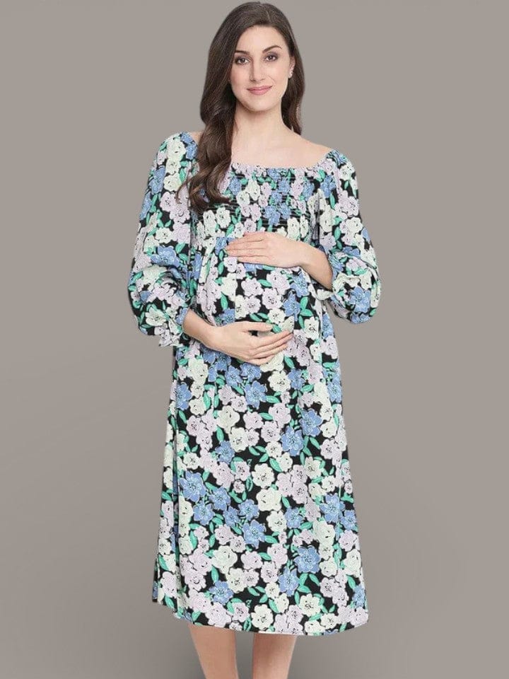 Camp Of Colors Floral Print Easy Maternity Smocking Dress