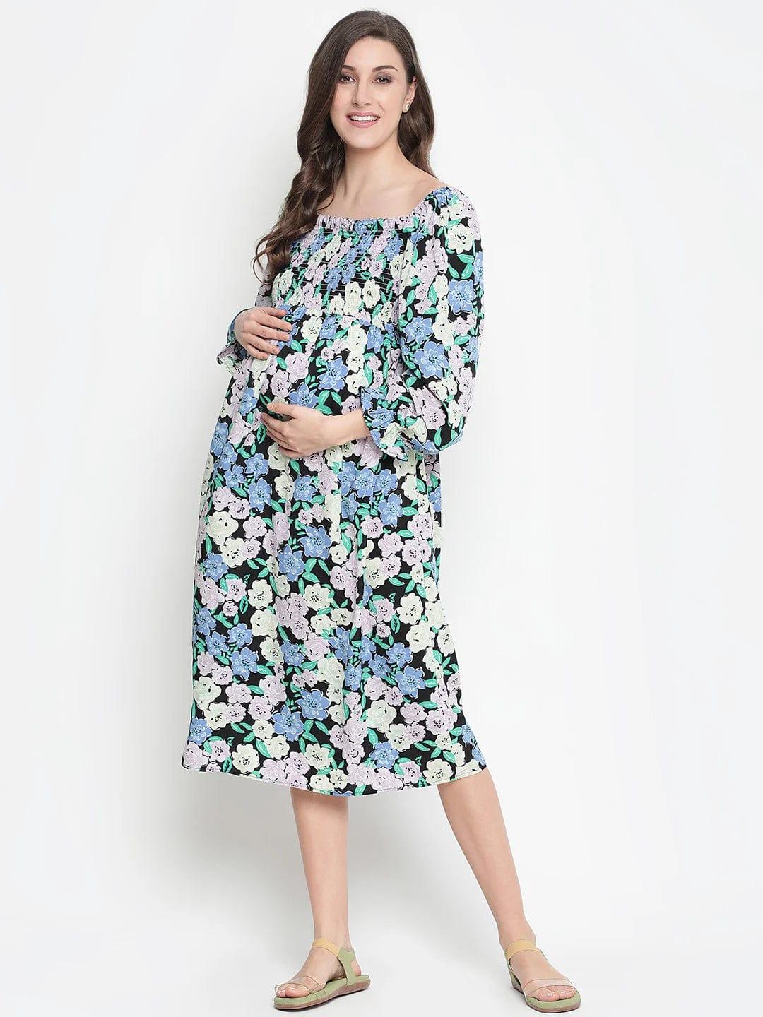 Camp Of Colors Floral Print Easy Maternity Smocking Dress