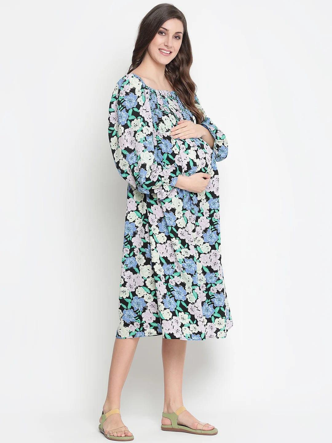 Camp Of Colors Floral Print Easy Maternity Smocking Dress