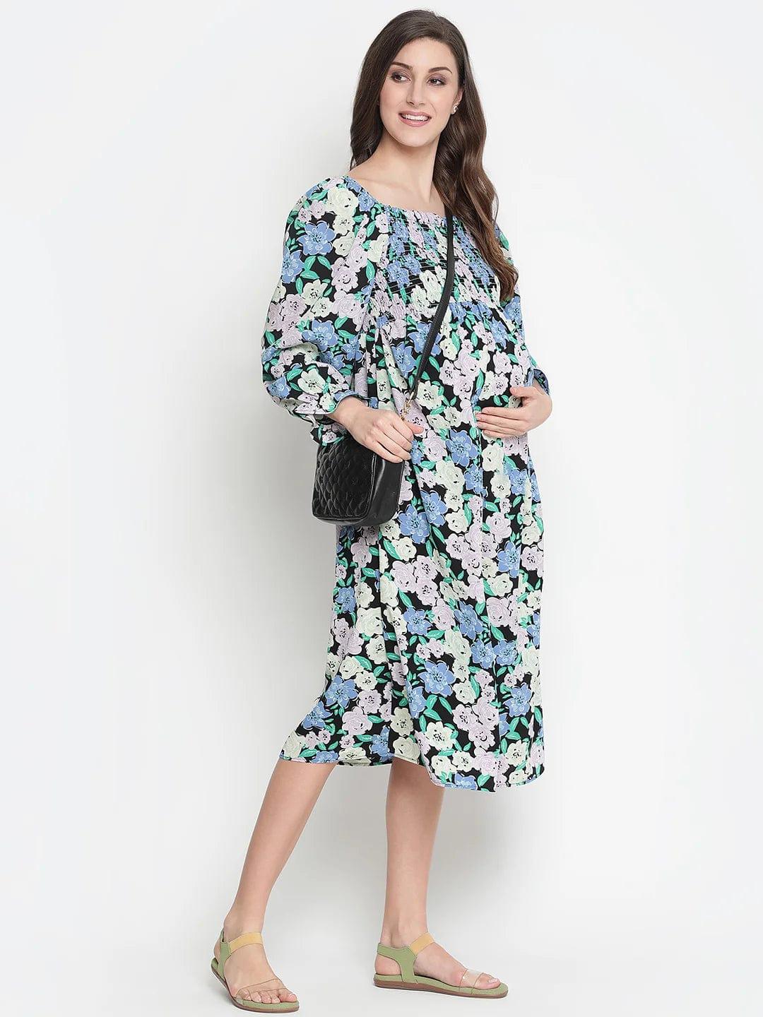 Camp Of Colors Floral Print Easy Maternity Smocking Dress