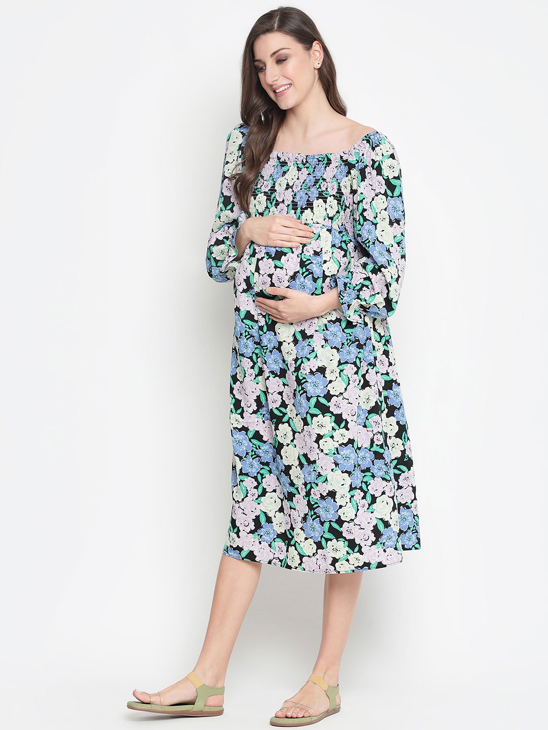 Camp Of Colors Floral Print Easy Maternity Smocking Dress