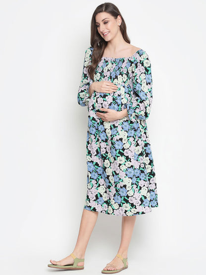 Camp Of Colors Floral Print Easy Maternity Smocking Dress