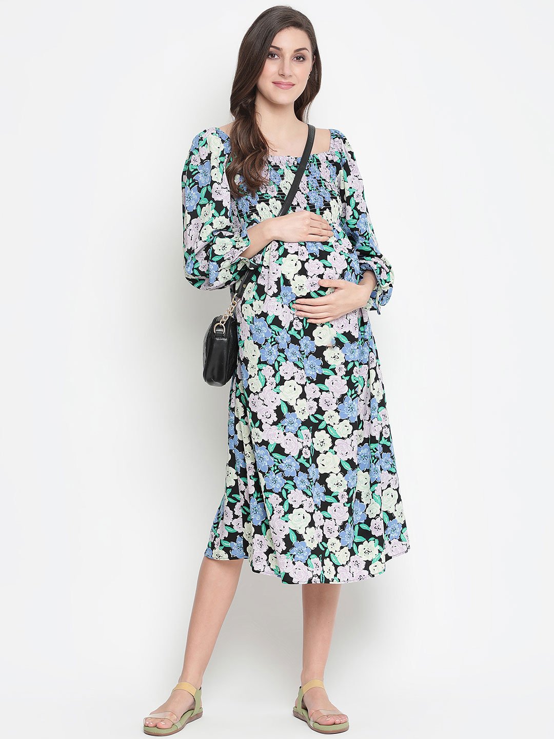 Camp Of Colors Floral Print Easy Maternity Smocking Dress