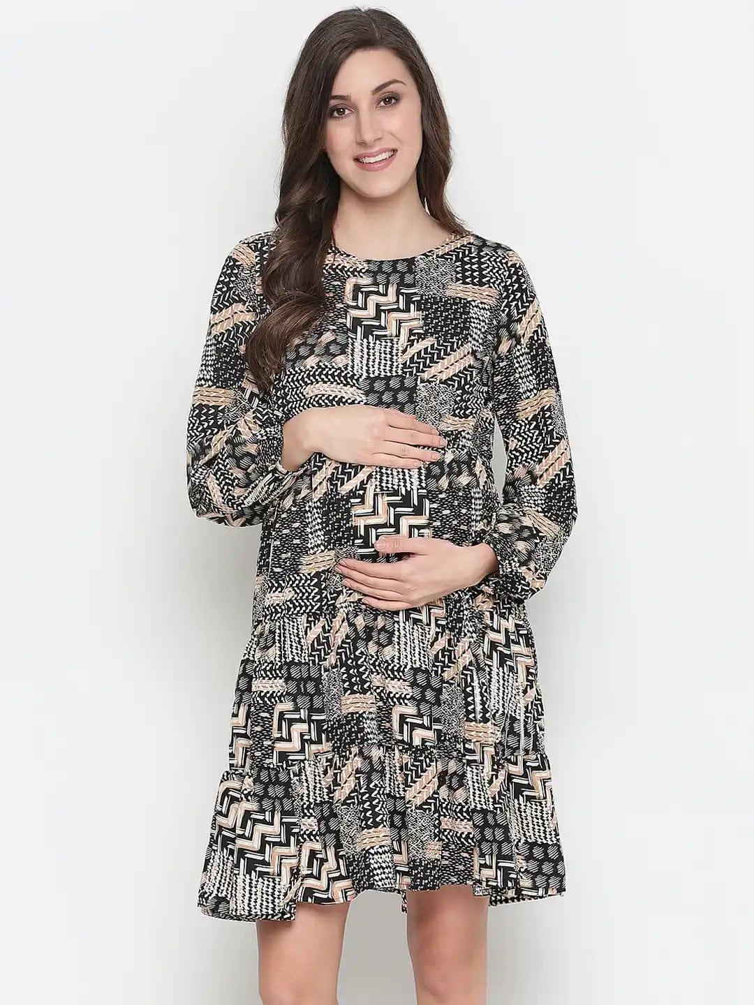 Canva Unstructured Print With Feeding Zip Maternity Dress Now