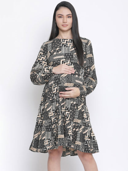 Canva Unstructured Print With Feeding Zip Maternity Dress Now