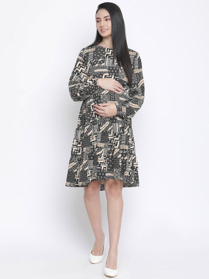 Canva Unstructured Print With Feeding Zip Maternity Dress Now