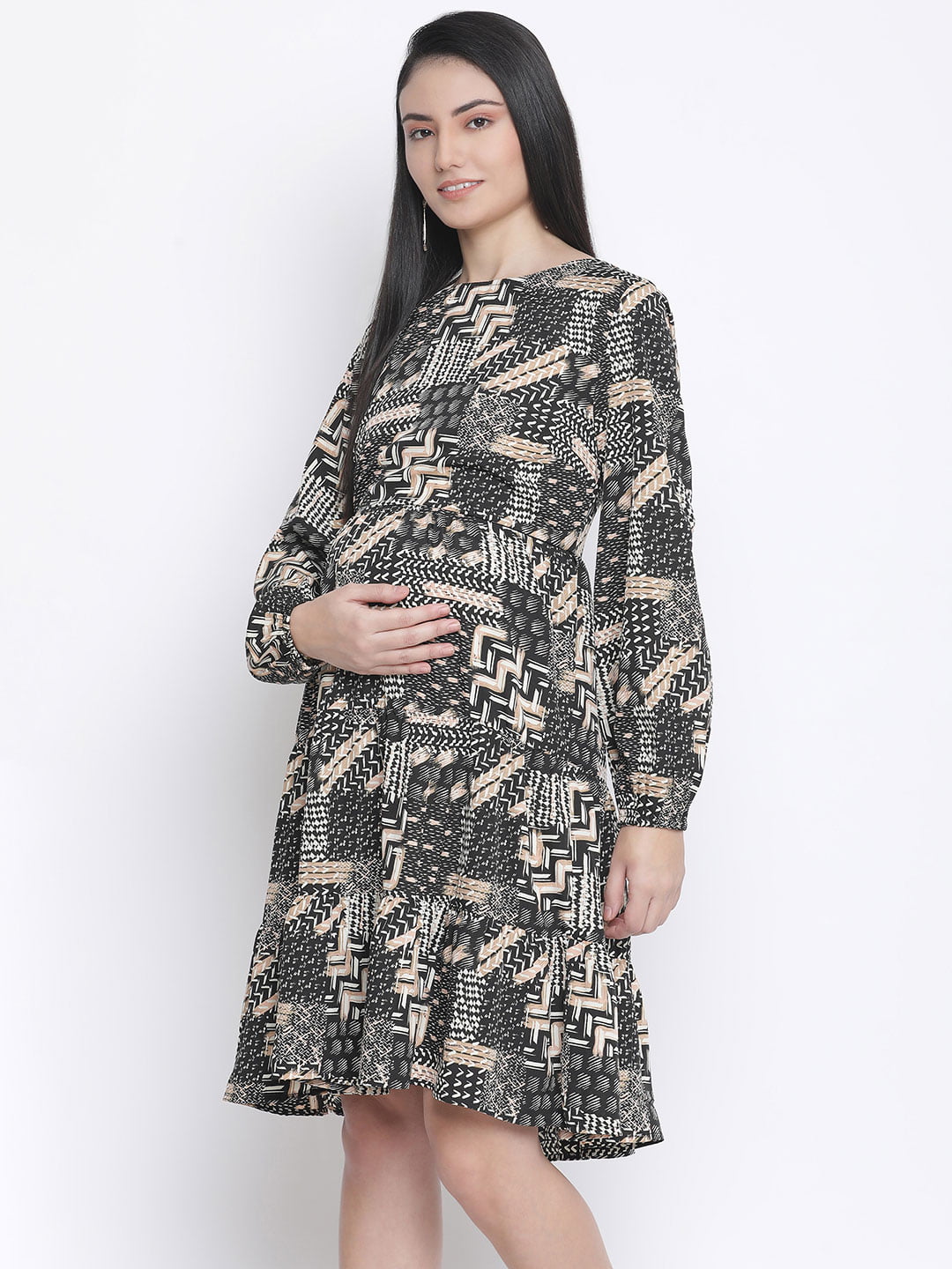 Canva Unstructured Print With Feeding Zip Maternity Dress Now