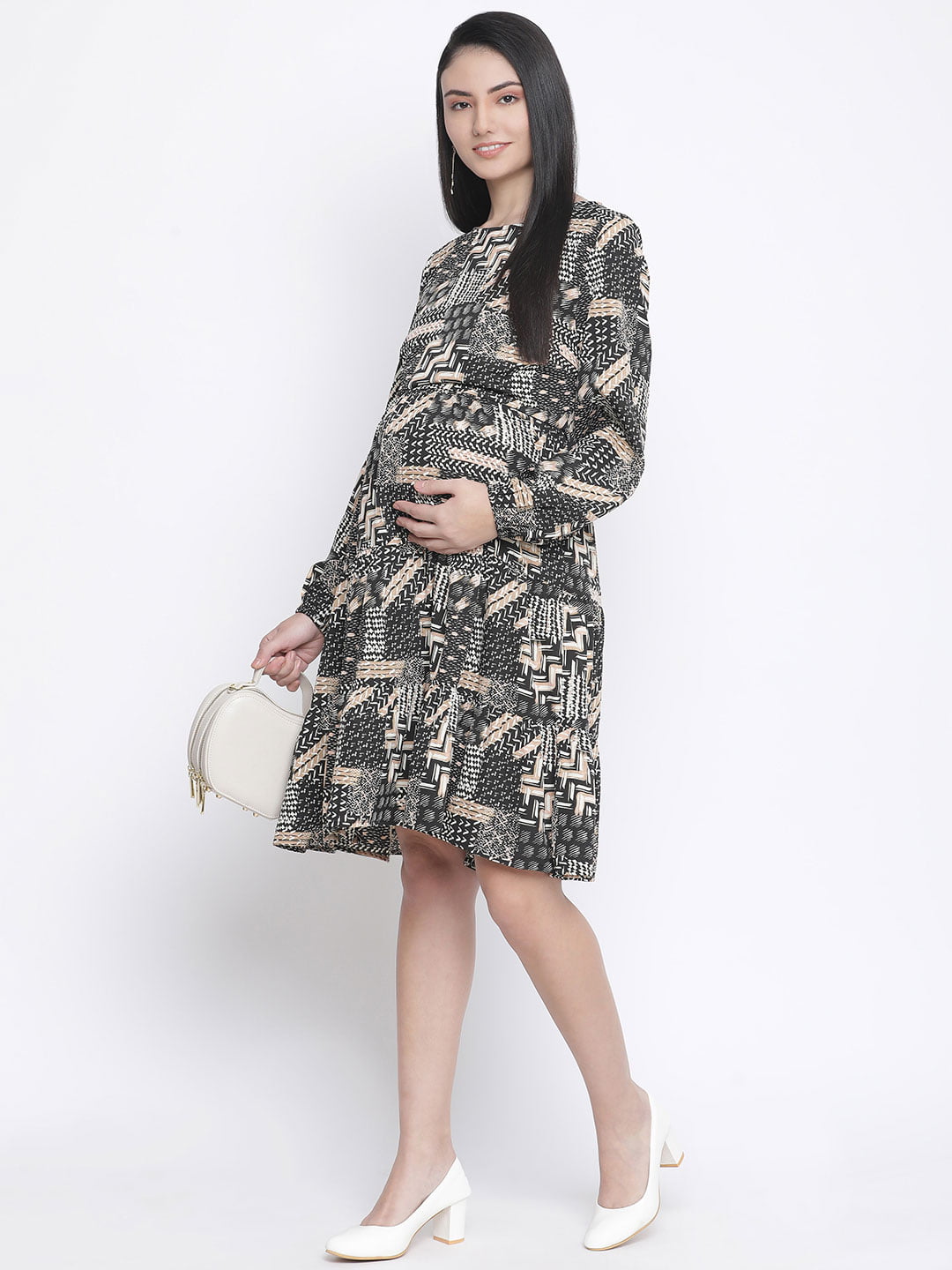 Canva Unstructured Print With Feeding Zip Maternity Dress Now