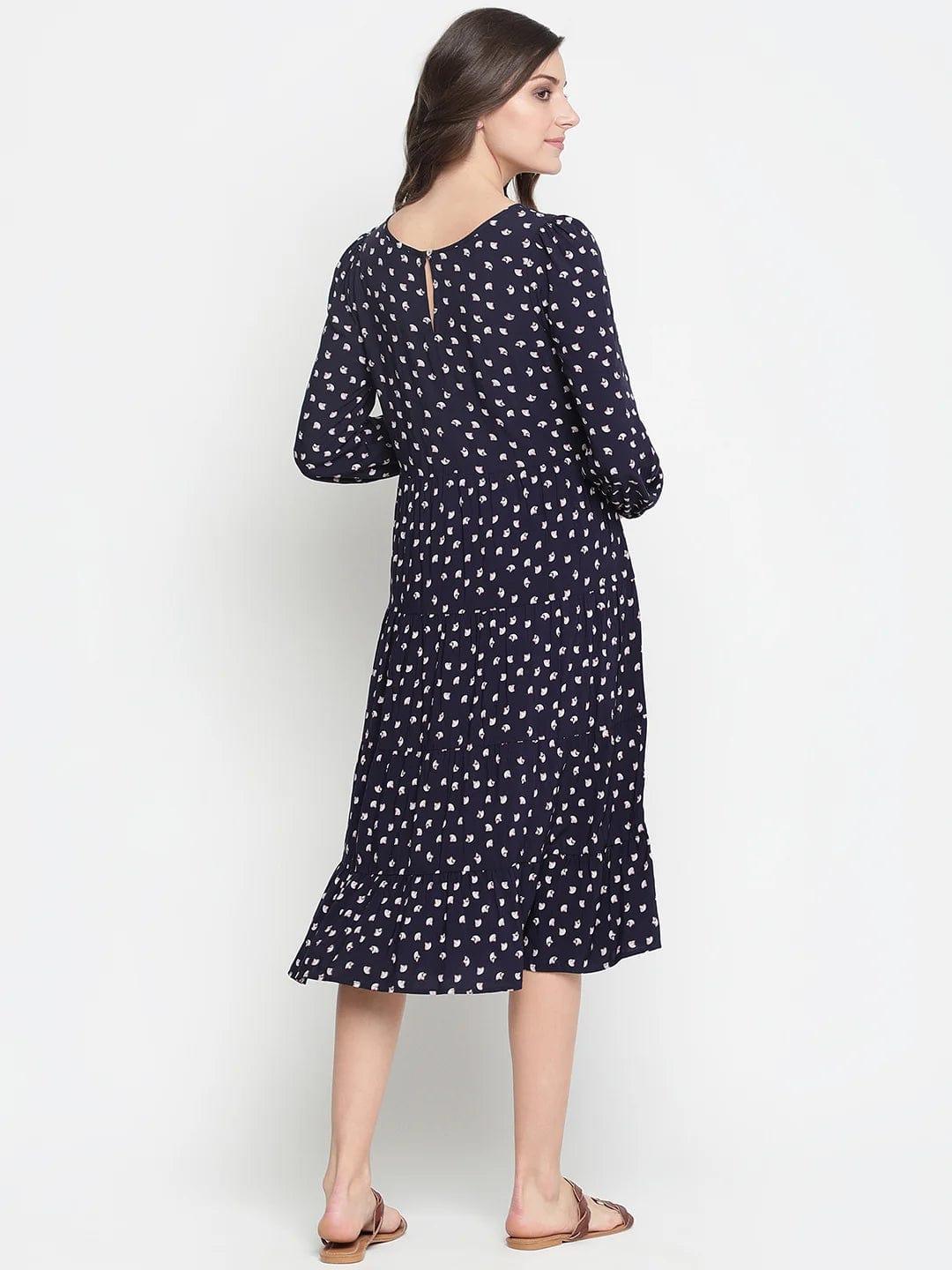 Fancy Blue Polka Print Easy Maternity Dress For Moms