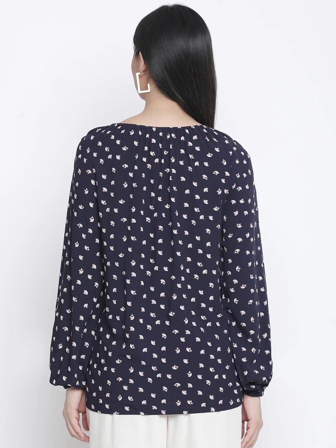 Shining Blue Polka Print Maternity Top For Expecting Mothers