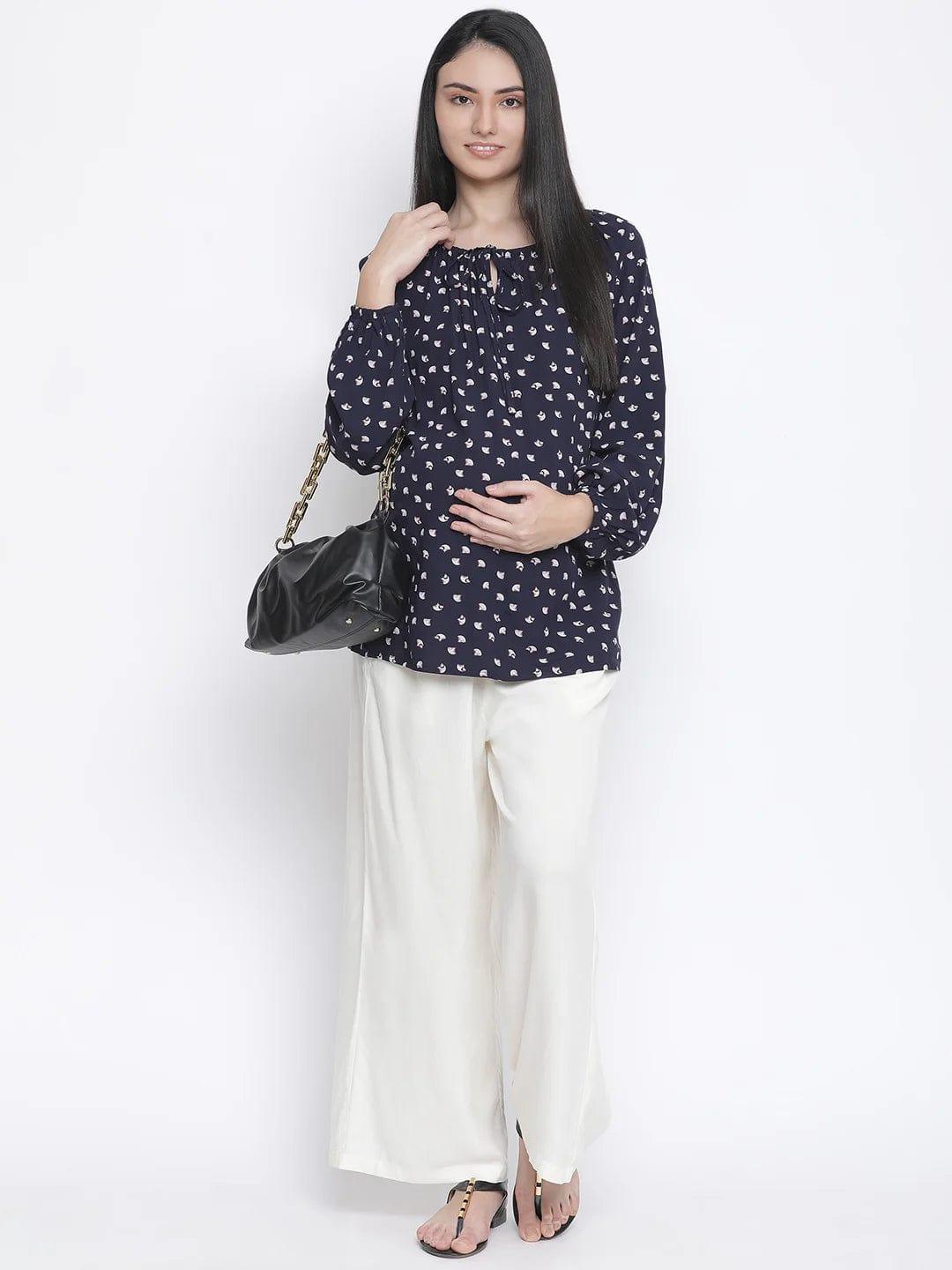 Shining Blue Polka Print Maternity Top For Expecting Mothers