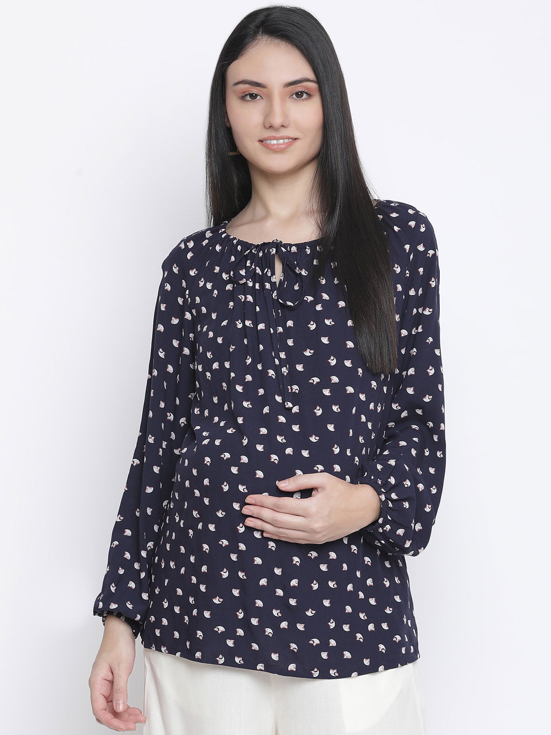 Shining Blue Polka Print Maternity Top For Expecting Mothers