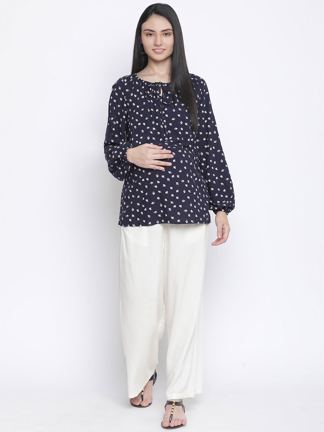 Shining Blue Polka Print Maternity Top For Expecting Mothers