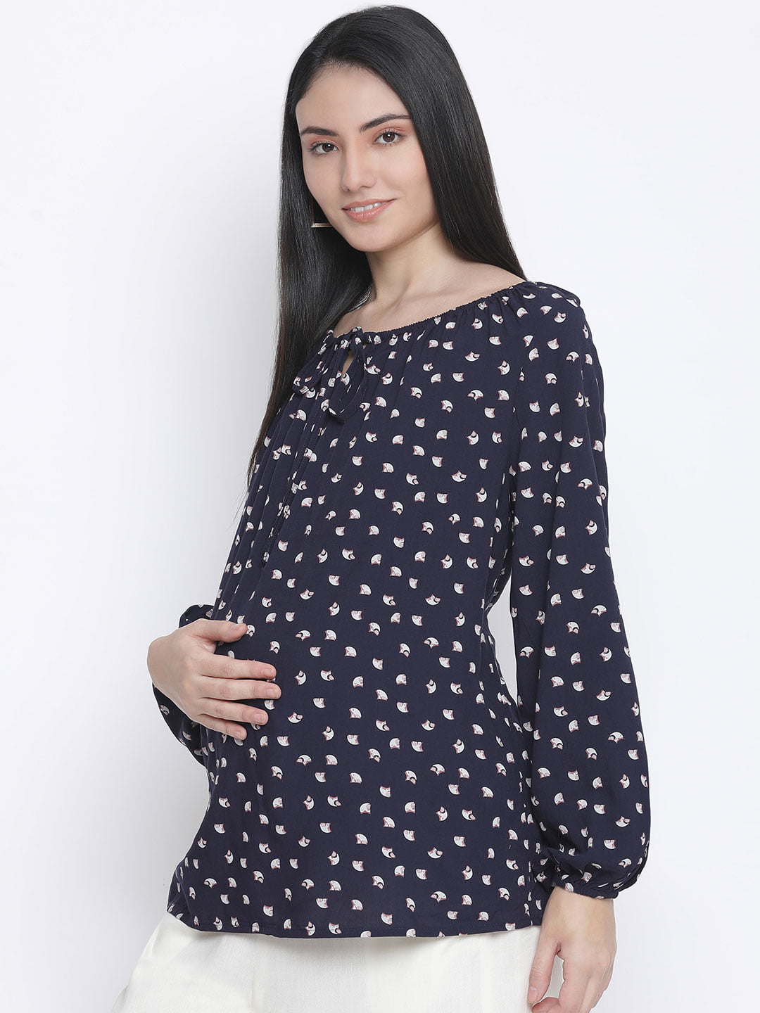 Shining Blue Polka Print Maternity Top For Expecting Mothers