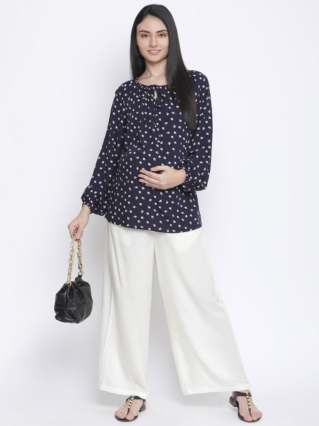 Shining Blue Polka Print Maternity Top For Expecting Mothers