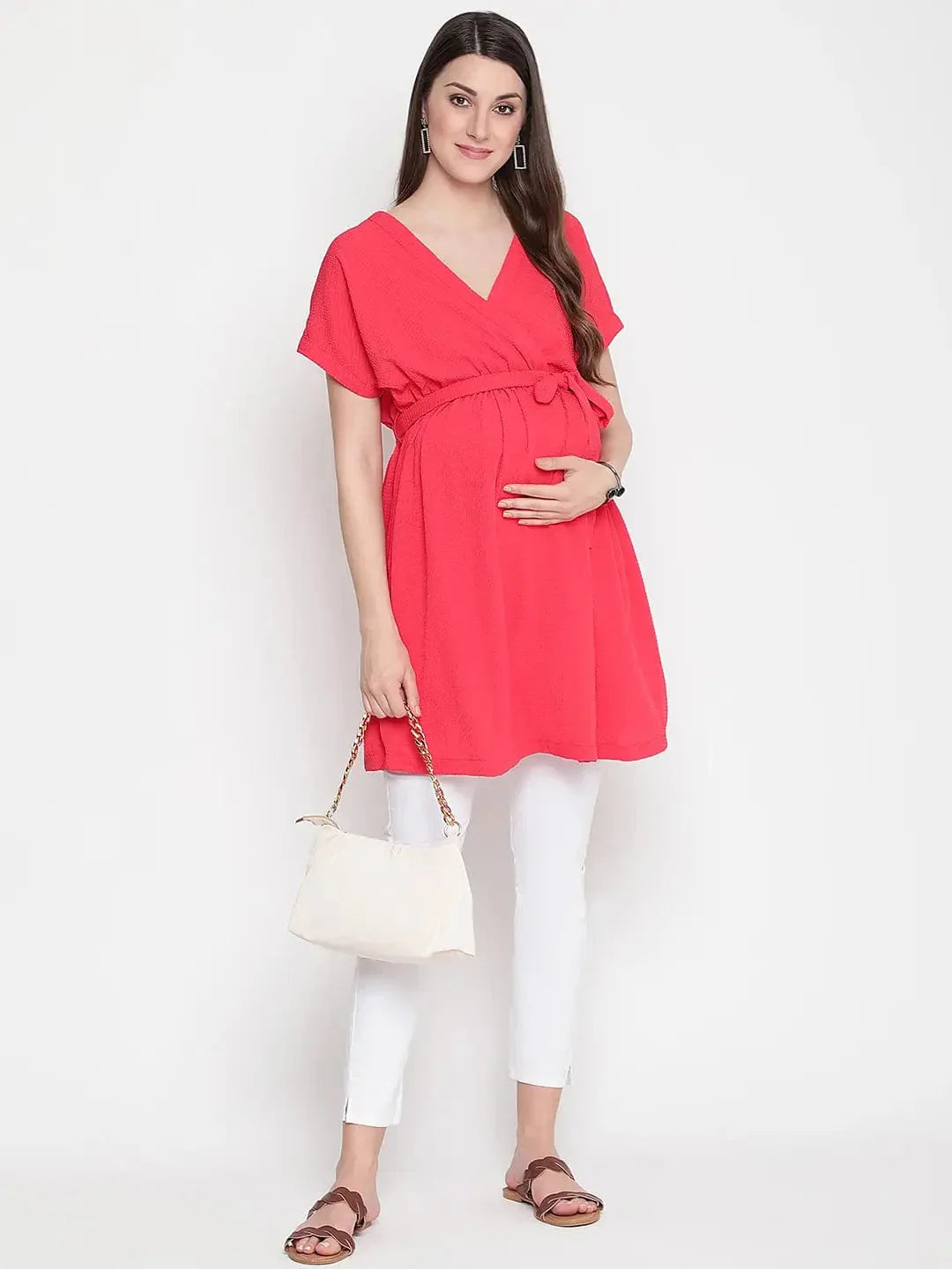 Marvel Red Tie-Knot Warp Maternity Tunic - oxolloxo