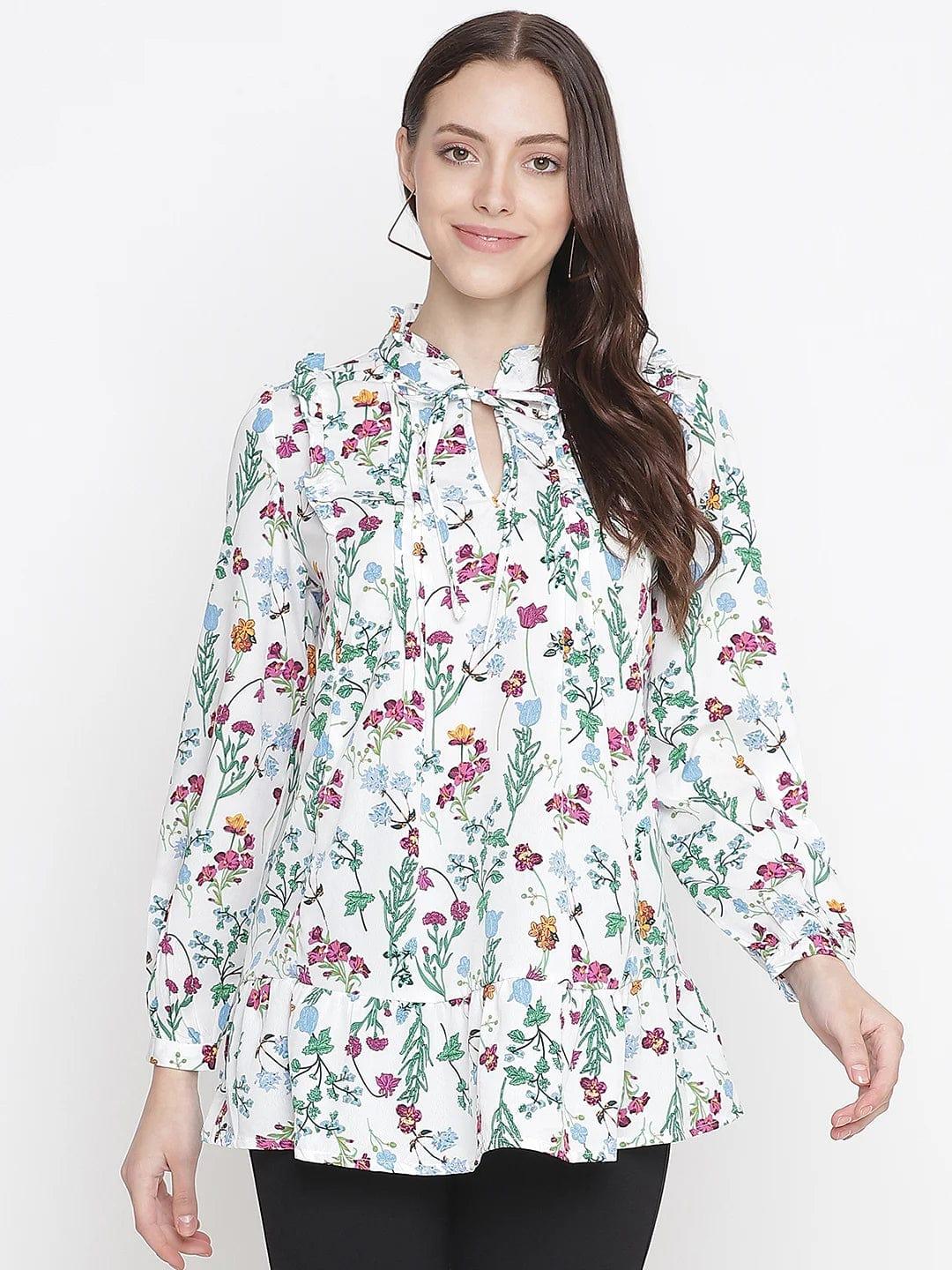 Grandeur White Tie-Knot Floral Print Maternity Tunic for Moms