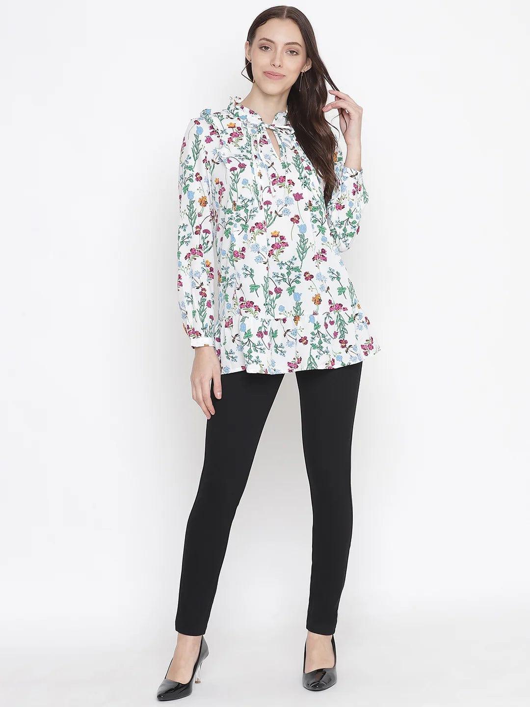 Grandeur White Tie-Knot Floral Print Maternity Tunic for Moms