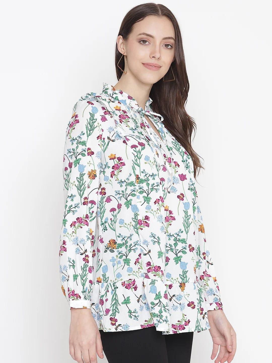 Grandeur White Tie-Knot Floral Print Maternity Tunic for Moms