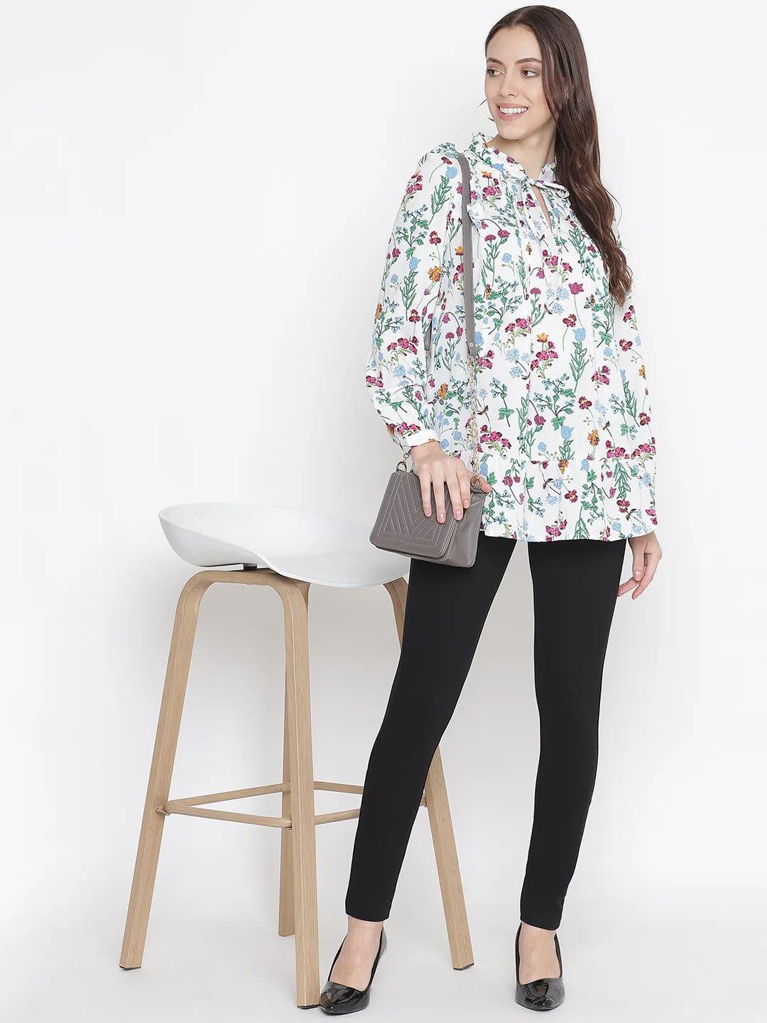 Grandeur White Tie-Knot Floral Print Maternity Tunic for Moms