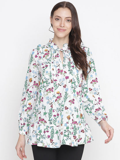 Grandeur White Tie-Knot Floral Print Maternity Tunic for Moms