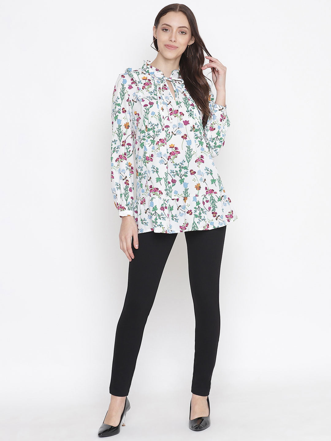 Grandeur White Tie-Knot Floral Print Maternity Tunic for Moms