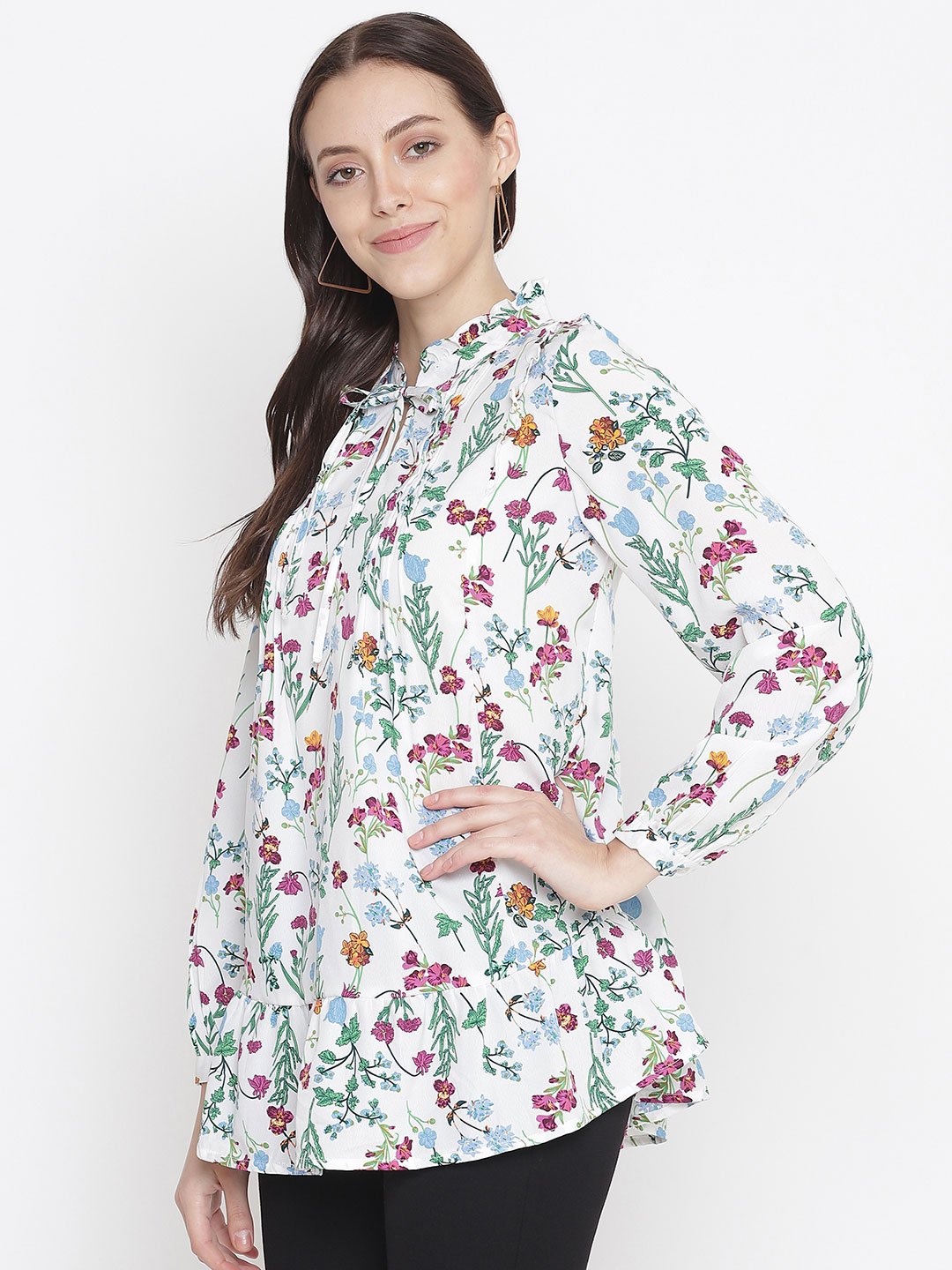 Grandeur White Tie-Knot Floral Print Maternity Tunic for Moms