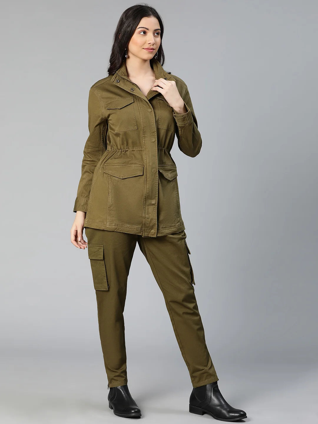 Solid Khaki Elasticated Women Cotton Pants For Everyday Style