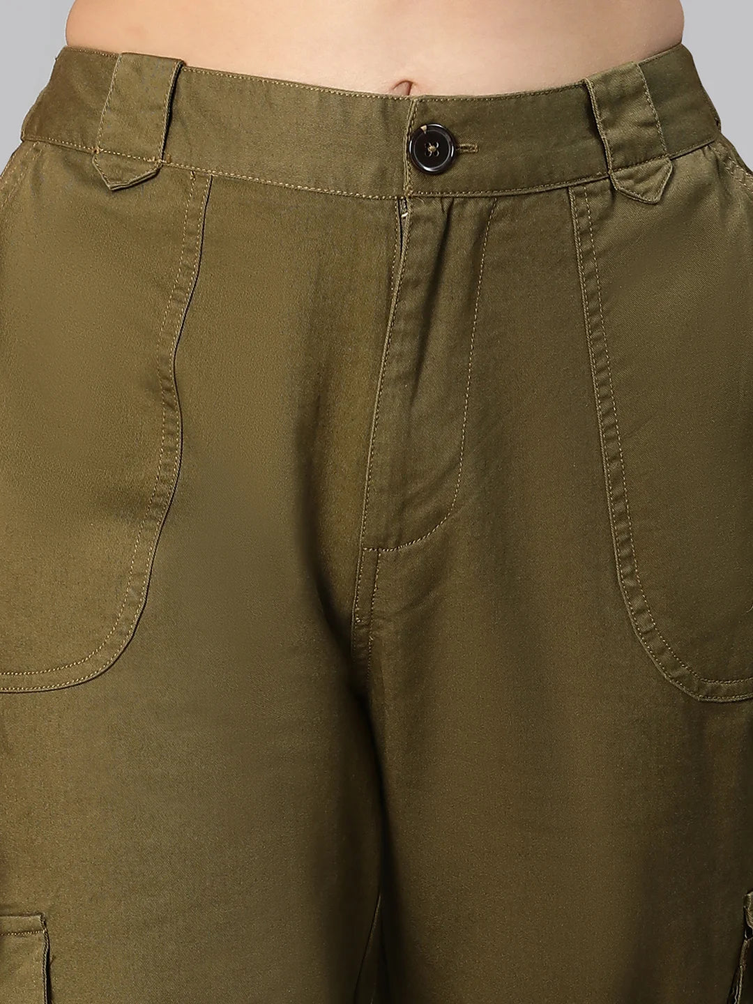 Solid Khaki Elasticated Women Cotton Pants For Everyday Style