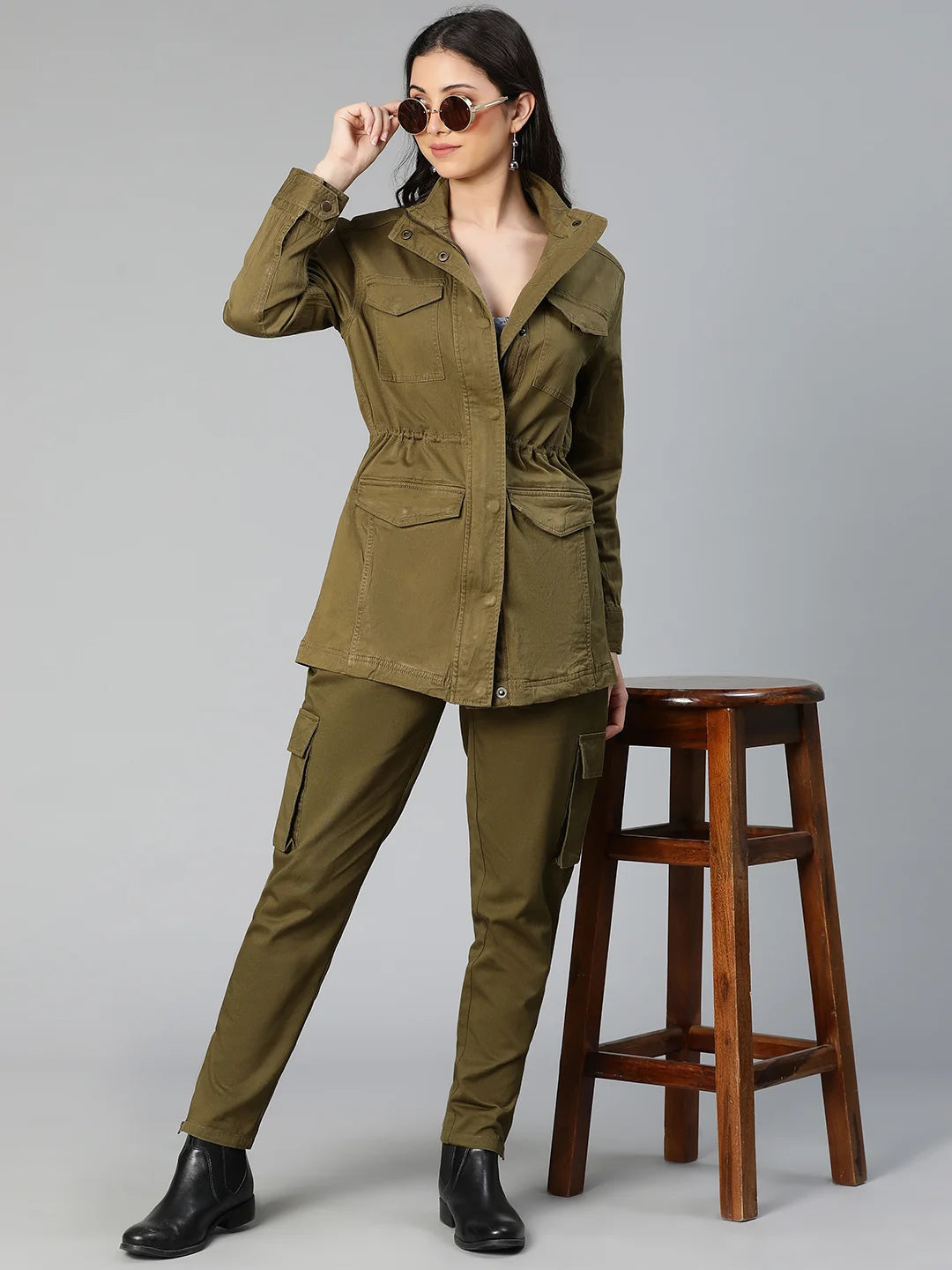 Solid Khaki Elasticated Women Cotton Pants For Everyday Style