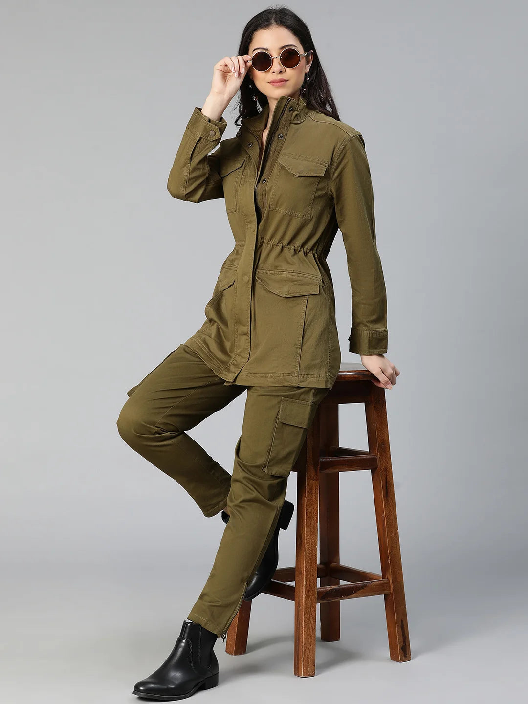 Solid Khaki Elasticated Women Cotton Pants For Everyday Style