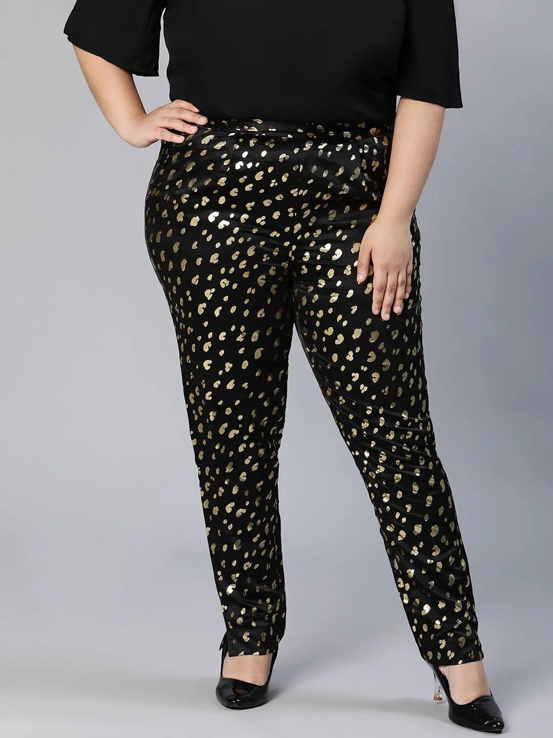 Core Black Foil Print Women Plus Size Pant