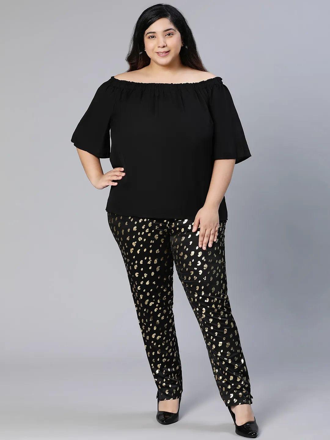 Core Black Foil Print Women Plus Size Pant