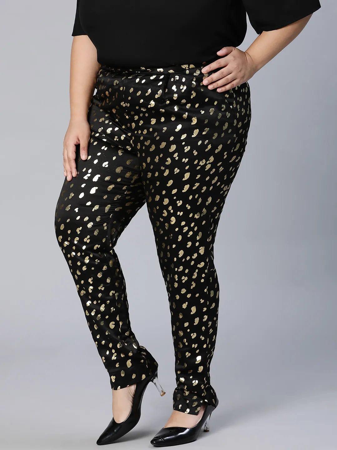 Core Black Foil Print Women Plus Size Pant