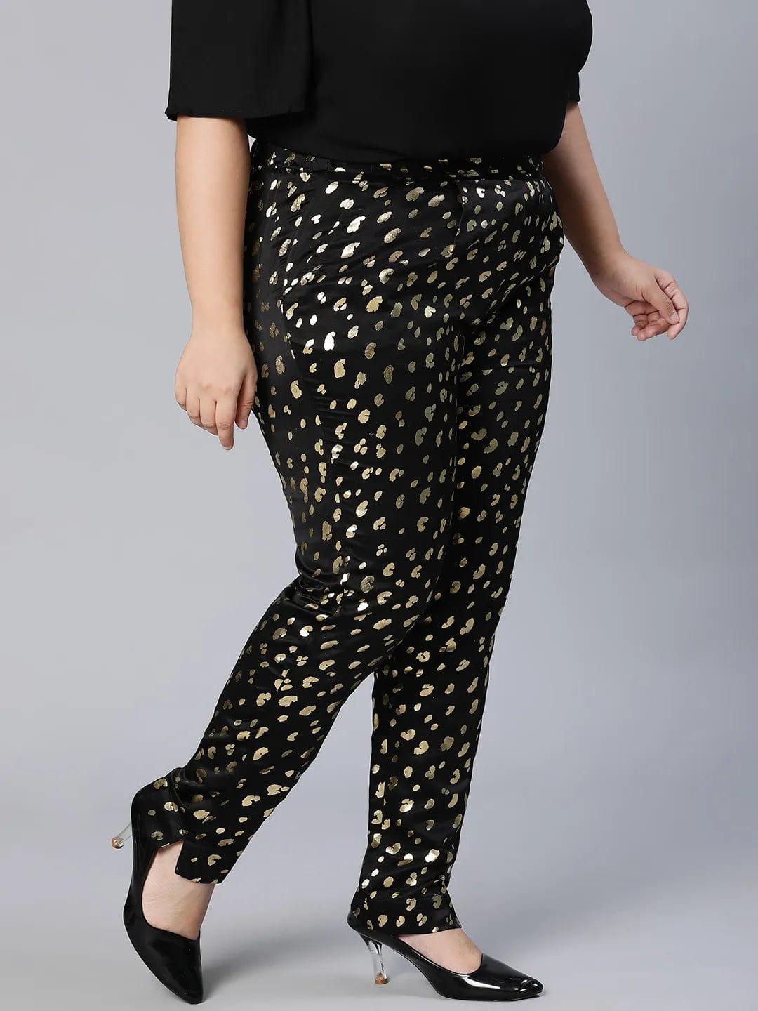 Core Black Foil Print Women Plus Size Pant