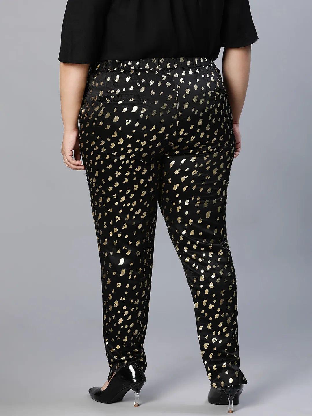 Core Black Foil Print Women Plus Size Pant