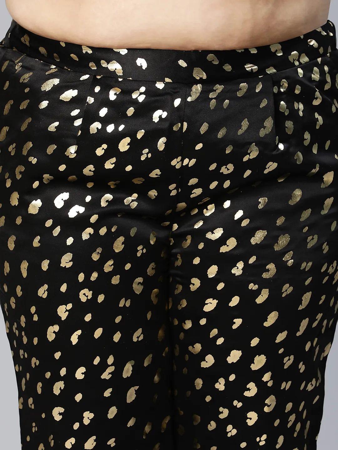 Core Black Foil Print Women Plus Size Pant