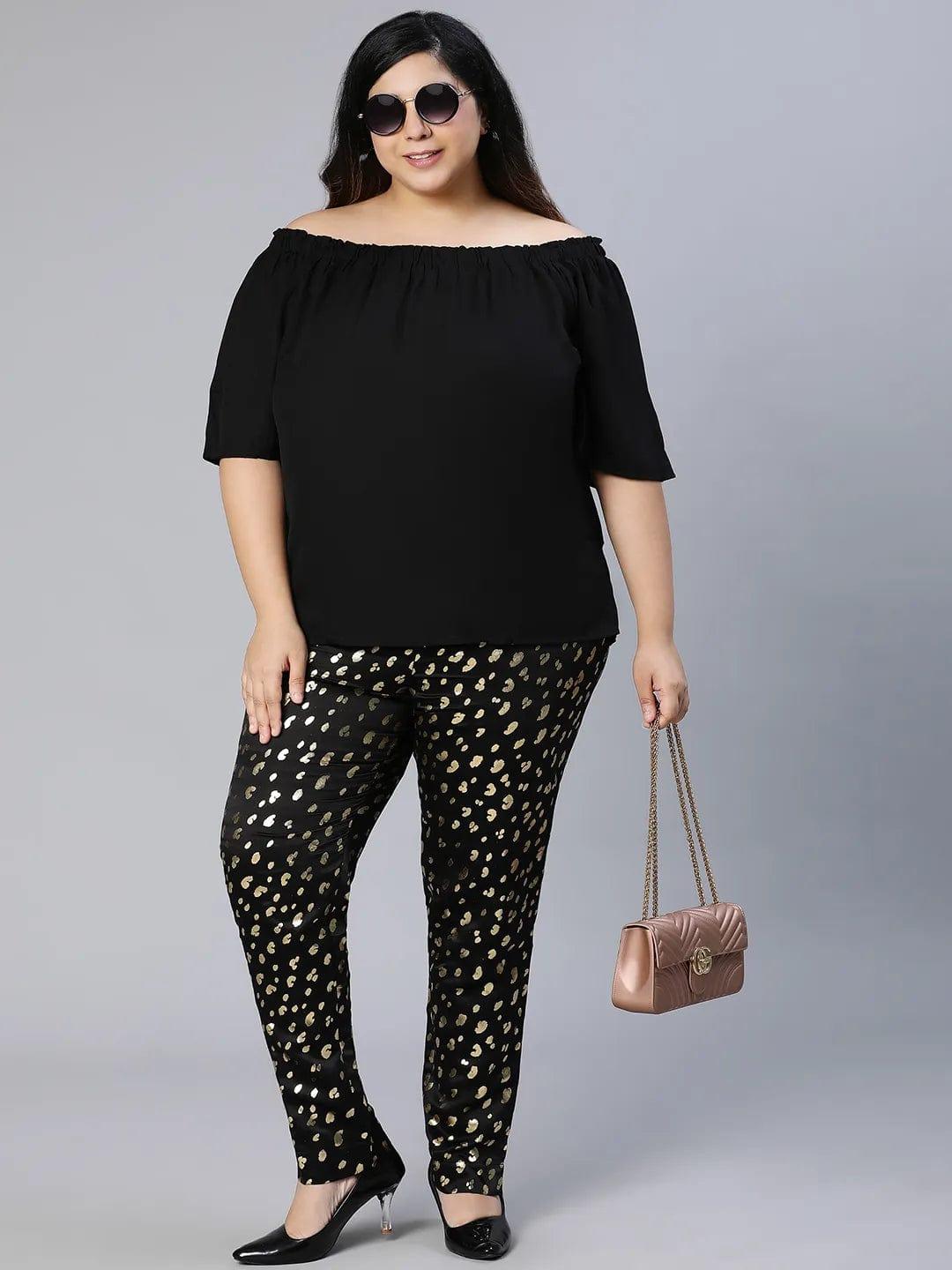 Core Black Foil Print Women Plus Size Pant