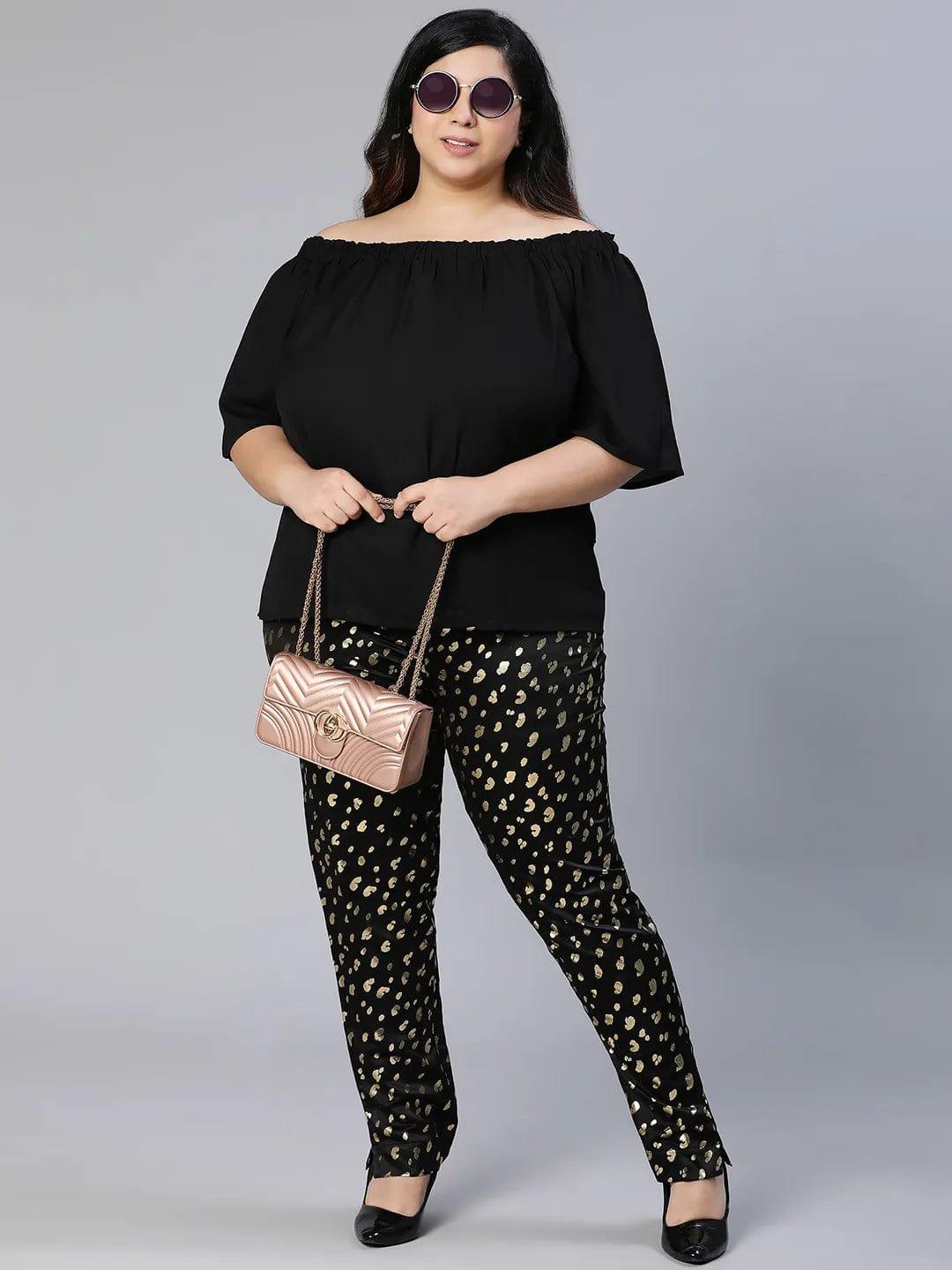 Core Black Foil Print Women Plus Size Pant