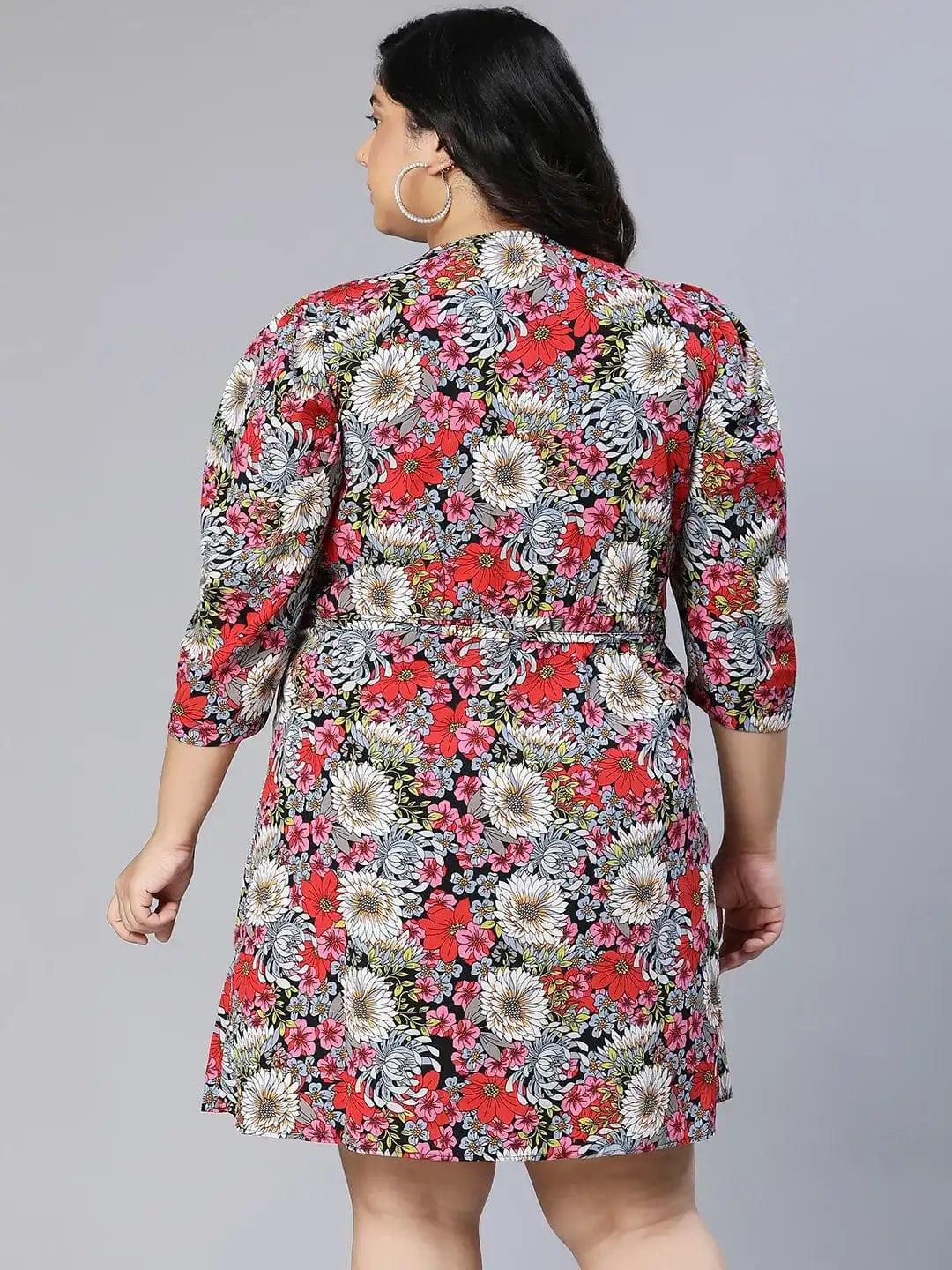 Diva Floral Print Overlapped Women Plus Size Curvy Dress