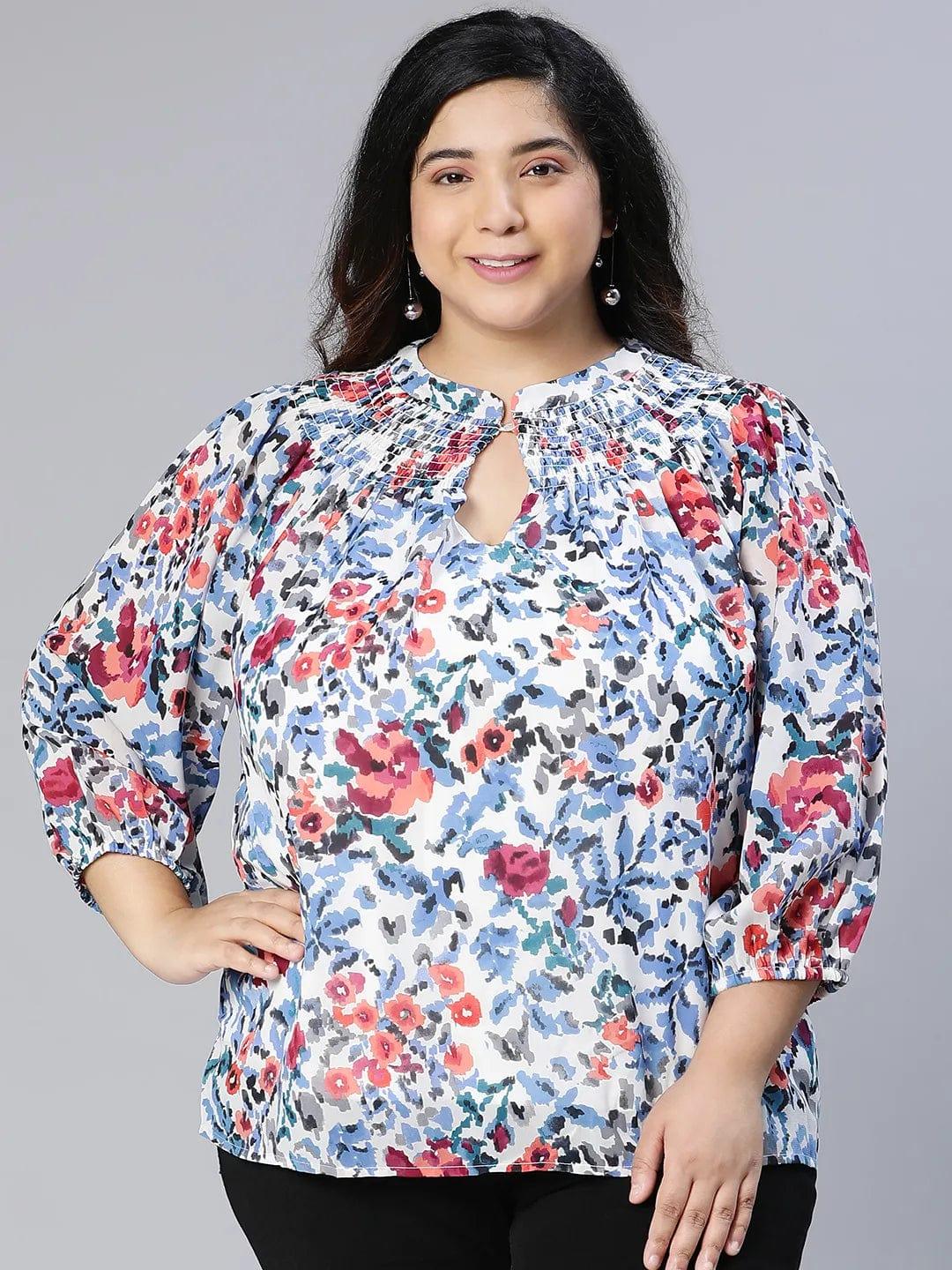 Rare Floral Print Women Plus Size Top