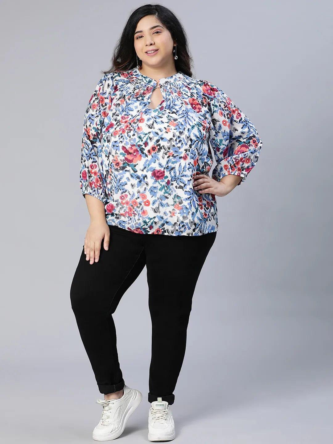 Rare Floral Print Women Plus Size Top