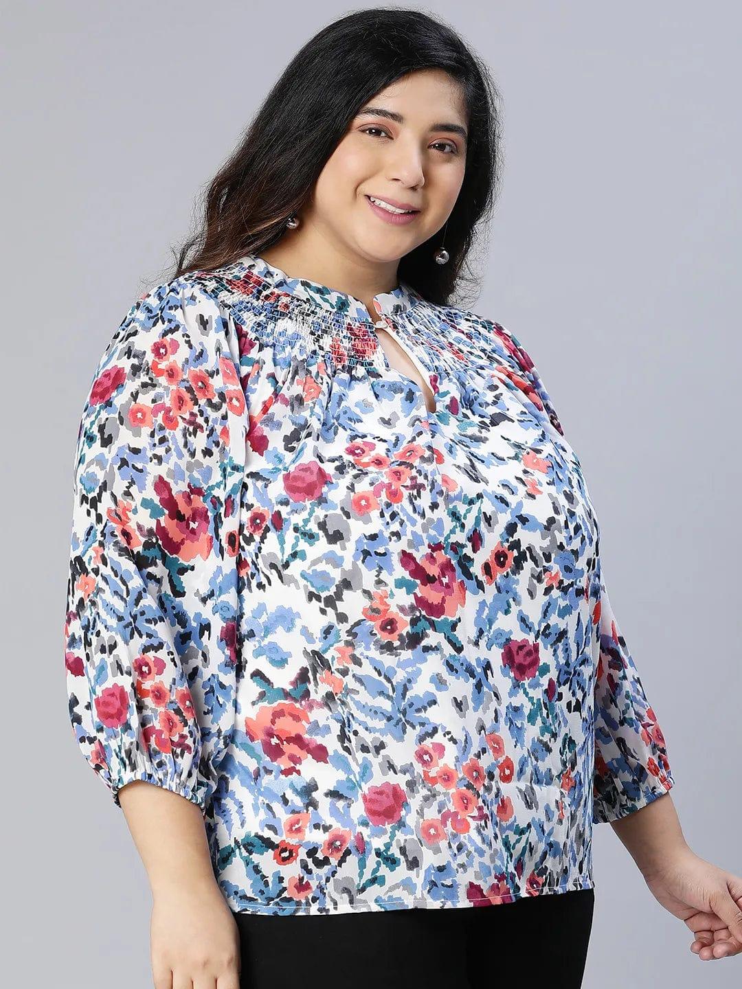 Rare Floral Print Women Plus Size Top