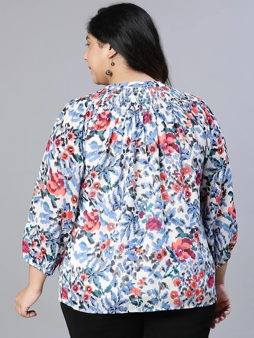 Rare Floral Print Women Plus Size Top