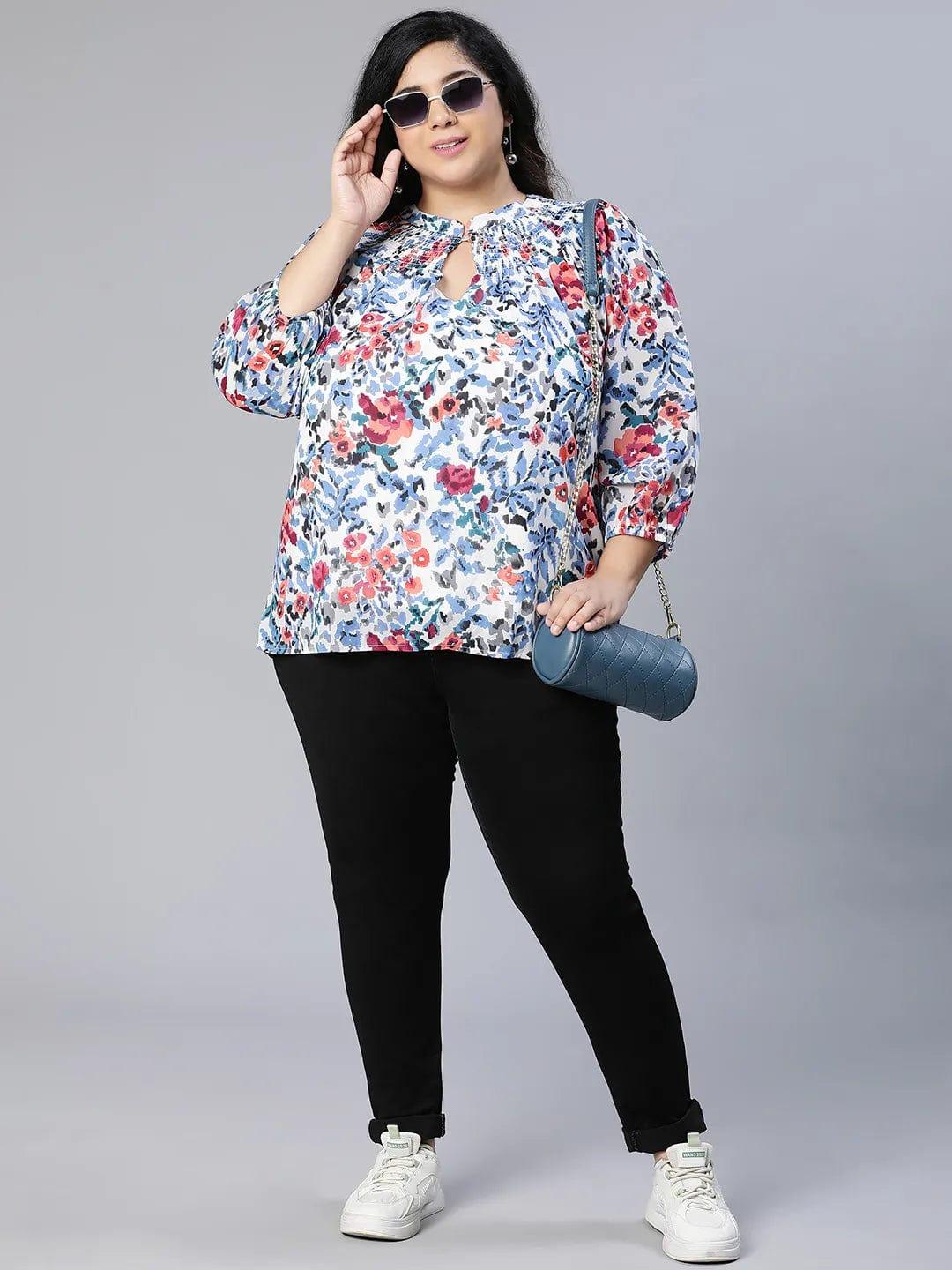 Rare Floral Print Women Plus Size Top